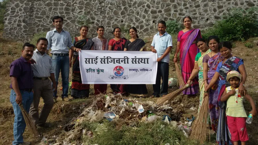 Harit Kumbh cleanliness drive. Sharanpur, Nashik, waste collected and cleared by the team